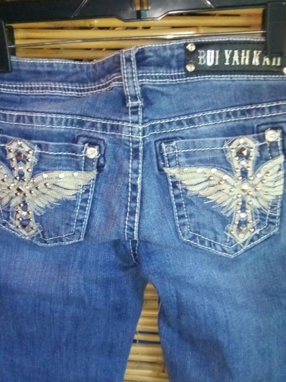 Bui Yah Kah 1 Angel Wing Bling Pocket Low Rise Jeans